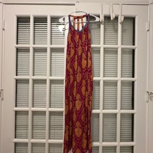 Xhilaration Backless Red and Gold Maxi Dress